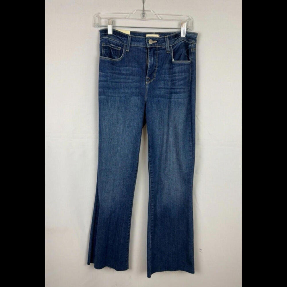 L'Agence Kendra High Rise Cropped Flare Jeans Mid Wash Blue Size 26 W, 27 L
